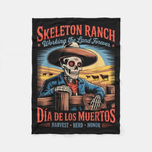 Retro Día De Los Muertos Cowboy Boer Fleece Deken (Voorkant)