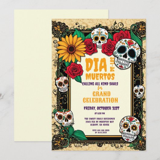 Retro Dia de los Muertos Suiker Schedels Feest Kaart (Voorkant / Achterkant)