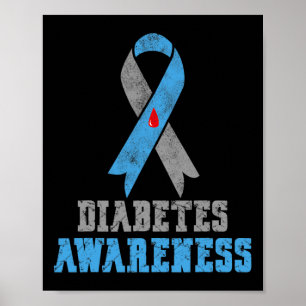 Retro Diabetesbewustzijn Blauwe En Grijze Lint  Poster