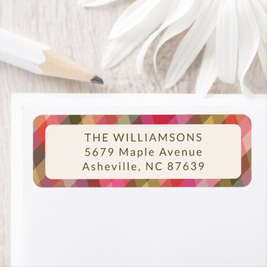 Retro Diagonaal Kerst Plaid Schattige Retouradres Etiket (Insitu)