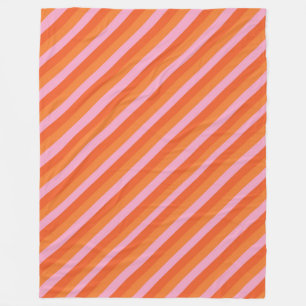 Retro Diagonaal Oranje en Roze Striped Fleece Blan