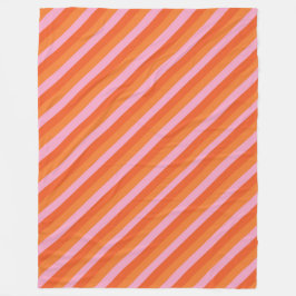 Retro Diagonaal Oranje en Roze Striped Fleece Blan Deken