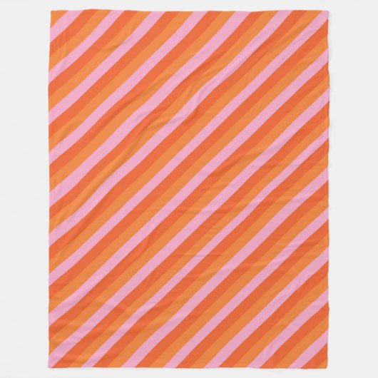 Retro Diagonaal Oranje en Roze Striped Fleece Blan Deken (Voorkant)