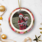 Retro Diagonal Christmas Plaid Schattigee foto 202 Keramisch Ornament