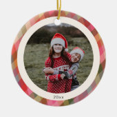 Retro Diagonal Christmas Plaid Schattigee foto 202 Keramisch Ornament (Voorkant)
