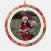 Retro Diagonal Christmas Plaid Schattigee foto 202 Keramisch Ornament (Achterkant)