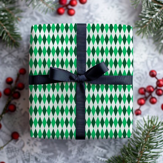 Retro Diamant Preppy Smaragdgroene Kerstmis Cadeaupapier