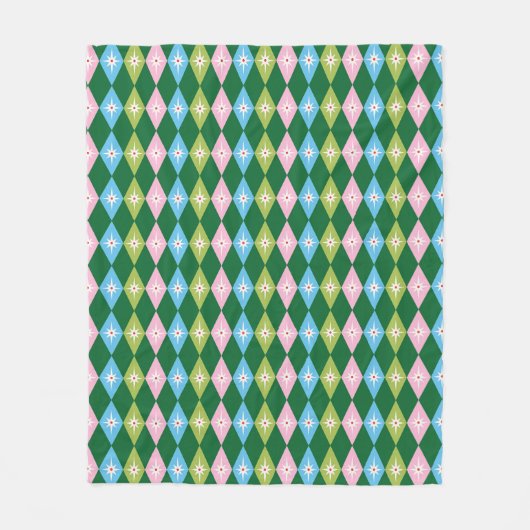 Retro diamanten kerstkleuren groen, rood en blauw fleece deken (Voorkant)
