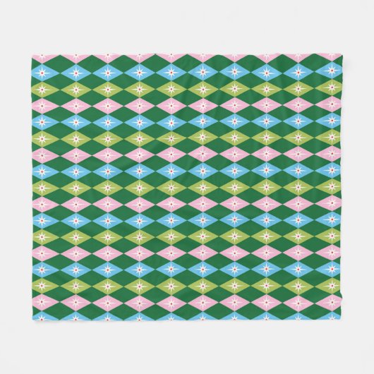 Retro diamanten kerstkleuren groen, rood en blauw fleece deken (Voorkant (Horizontaal))
