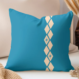 Retro Diamanten Mid Century Modern Blauw, Perzik Kussen