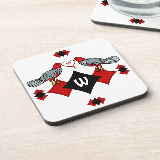 Retro Diamanten, Vogels en Hartwormen_Monogrammed Drankjes Onderzetter (Linkerzijde)