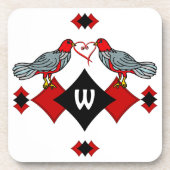 Retro Diamanten, Vogels en Hartwormen_Monogrammed Drankjes Onderzetter (Voorkant)