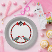 Retro Diamanten, Vogels en Hartwormen_Monogrammed Papieren Bordje (Feest)