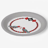 Retro Diamanten, Vogels en Hartwormen_Monogrammed Papieren Bordje (Gekanteld)
