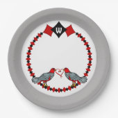 Retro Diamanten, Vogels en Hartwormen_Monogrammed Papieren Bordje (Voorkant)