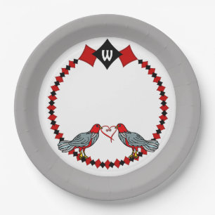 Retro Diamanten, Vogels en Hartwormen_Monogrammed Papieren Bordje