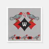 Retro Diamanten, Vogels en Hartwormen_Monogrammed Servet (Voorkant)
