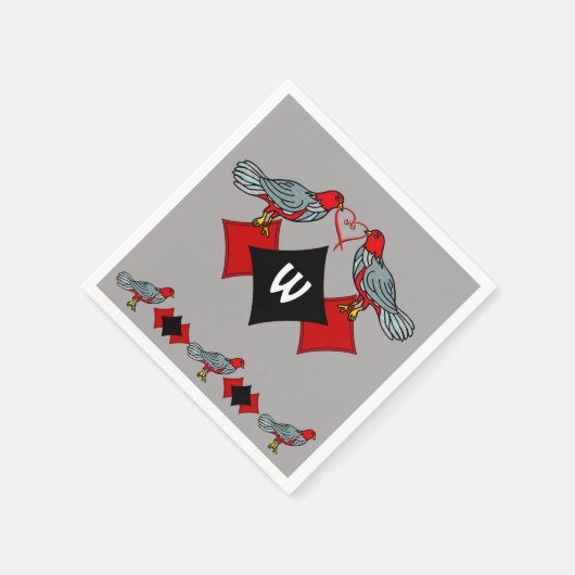 Retro Diamanten, Vogels en Hartwormen_Monogrammed Servet (Hoek)