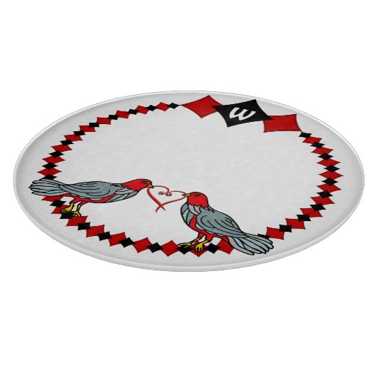 Retro Diamanten, Vogels en Hartwormen_Monogrammed Snijplank (Hoek)