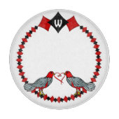 Retro Diamanten, Vogels en Hartwormen_Monogrammed Snijplank (Voorkant)