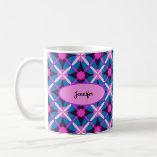 Retro diamantpatroon in roze, paars en blauw - koffiemok