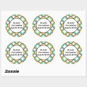 Retro Diamond Circle Patroon Blauw retouradres Ronde Sticker (Vel)