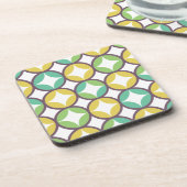 Retro Diamond in Circle Pattern Blue Green Gold Bier Onderzetter (Linkerzijde)