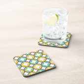 Retro Diamond in Circle Pattern Blue Green Gold Bier Onderzetter (Rechterzijde)