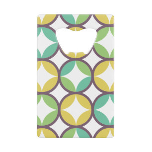 Retro Diamond in Circle Pattern Blue Green Gold Creditkaart Flessenopener