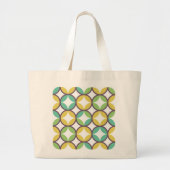 Retro Diamond in Circle Pattern Blue Green Gold Grote Tote Bag (Voorkant)