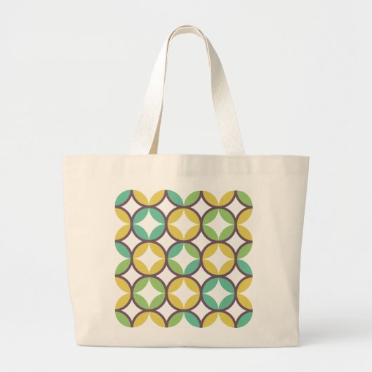 Retro Diamond in Circle Pattern Blue Green Gold Grote Tote Bag (Voorkant)