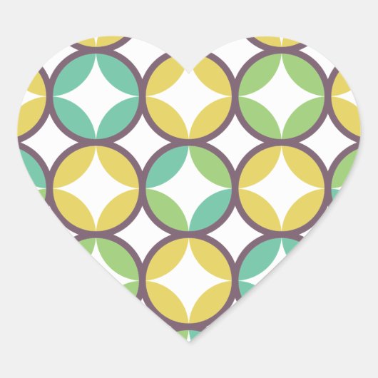 Retro Diamond in Circle Pattern Blue Green Gold Hart Sticker (Voorkant)