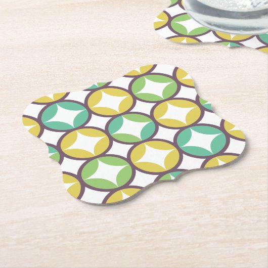 Retro Diamond in Circle Pattern Blue Green Gold Kartonnen Onderzetters (Gekanteld)