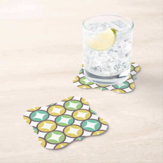 Retro Diamond in Circle Pattern Blue Green Gold Kartonnen Onderzetters (Insitu)