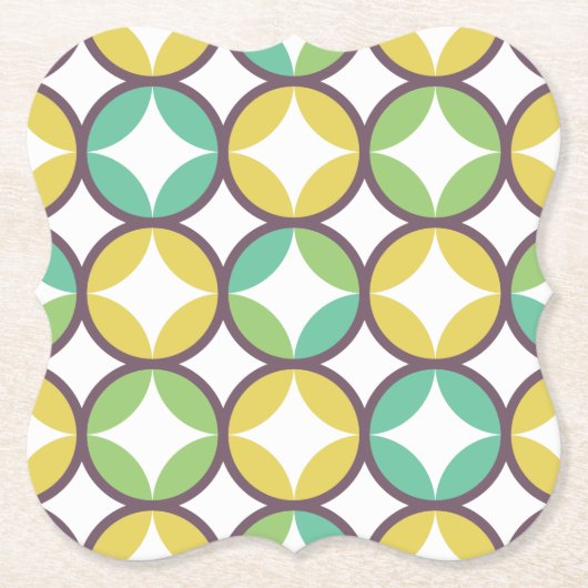 Retro Diamond in Circle Pattern Blue Green Gold Kartonnen Onderzetters (Voorkant)