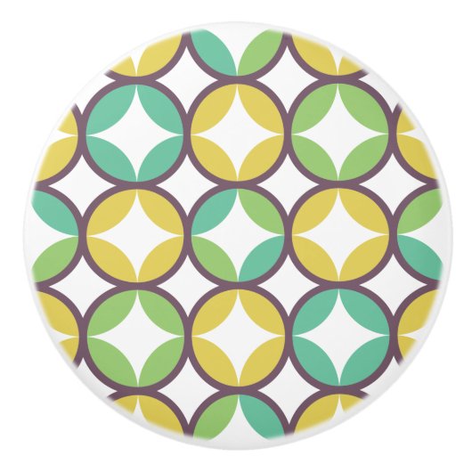 Retro Diamond in Circle Pattern Blue Green Gold Keramische Knop (Voorkant)