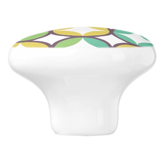 Retro Diamond in Circle Pattern Blue Green Gold Keramische Knop (Zijkant)