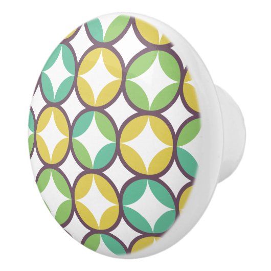 Retro Diamond in Circle Pattern Blue Green Gold Keramische Knop (Rechts)