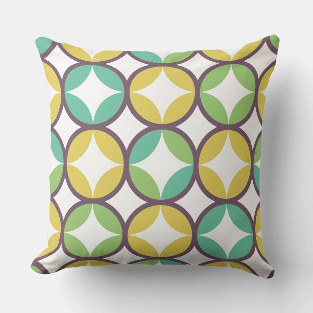 Retro Diamond in Circle Pattern Blue Green Gold Kussen (Voorkant)