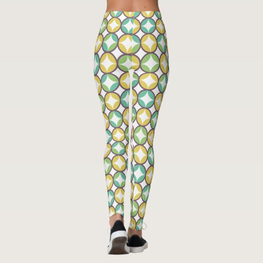 Retro Diamond in Circle Pattern Blue Green Gold Leggings (Achterkant)