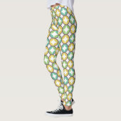 Retro Diamond in Circle Pattern Blue Green Gold Leggings (Links)