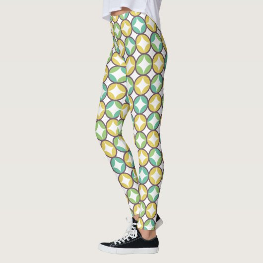 Retro Diamond in Circle Pattern Blue Green Gold Leggings (Links)