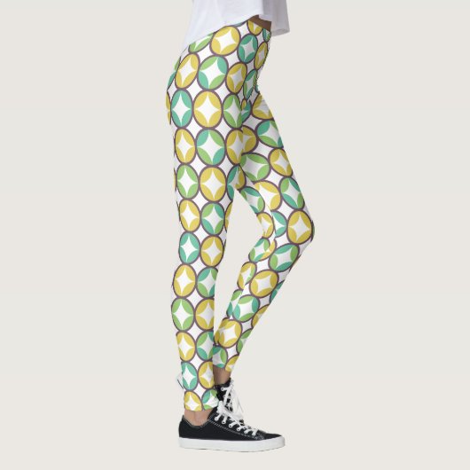 Retro Diamond in Circle Pattern Blue Green Gold Leggings (Rechts)