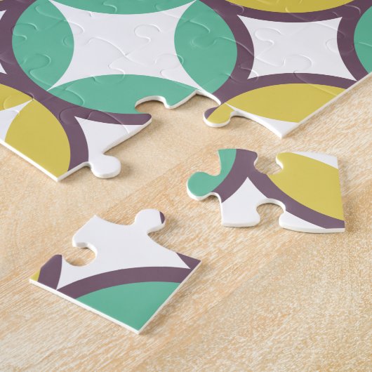 Retro Diamond in Circle Pattern Blue Green Gold Legpuzzel (Zijkant)