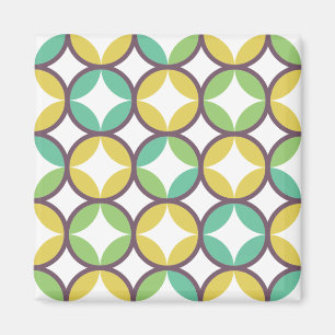 Retro Diamond in Circle Pattern Blue Green Gold Magneet