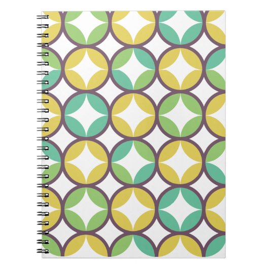 Retro Diamond in Circle Pattern Blue Green Gold Notitieboek (Voorkant)