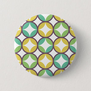 Retro Diamond in Circle Pattern Blue Green Gold Ronde Button 5,7 Cm