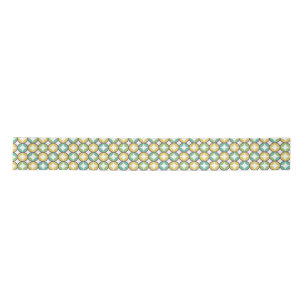 Retro Diamond in Circle Pattern Blue Green Gold Satijnen Lint