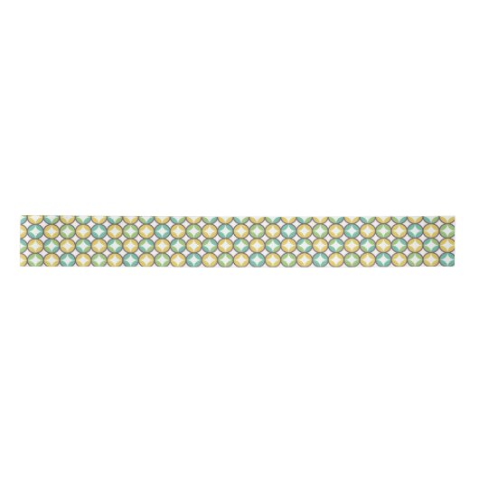 Retro Diamond in Circle Pattern Blue Green Gold Satijnen Lint (Voorkant)