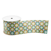 Retro Diamond in Circle Pattern Blue Green Gold Satijnen Lint (Spoel)